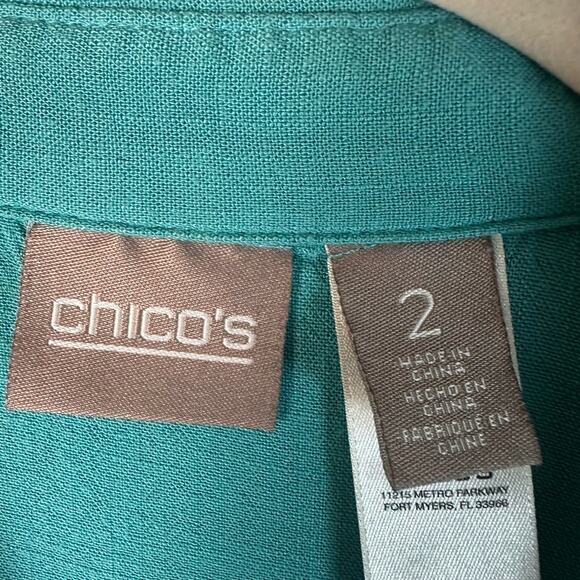 Chico’s Button Down Shirt-Tunic teal and white striped back coastal grandma - Picture 4 of 9